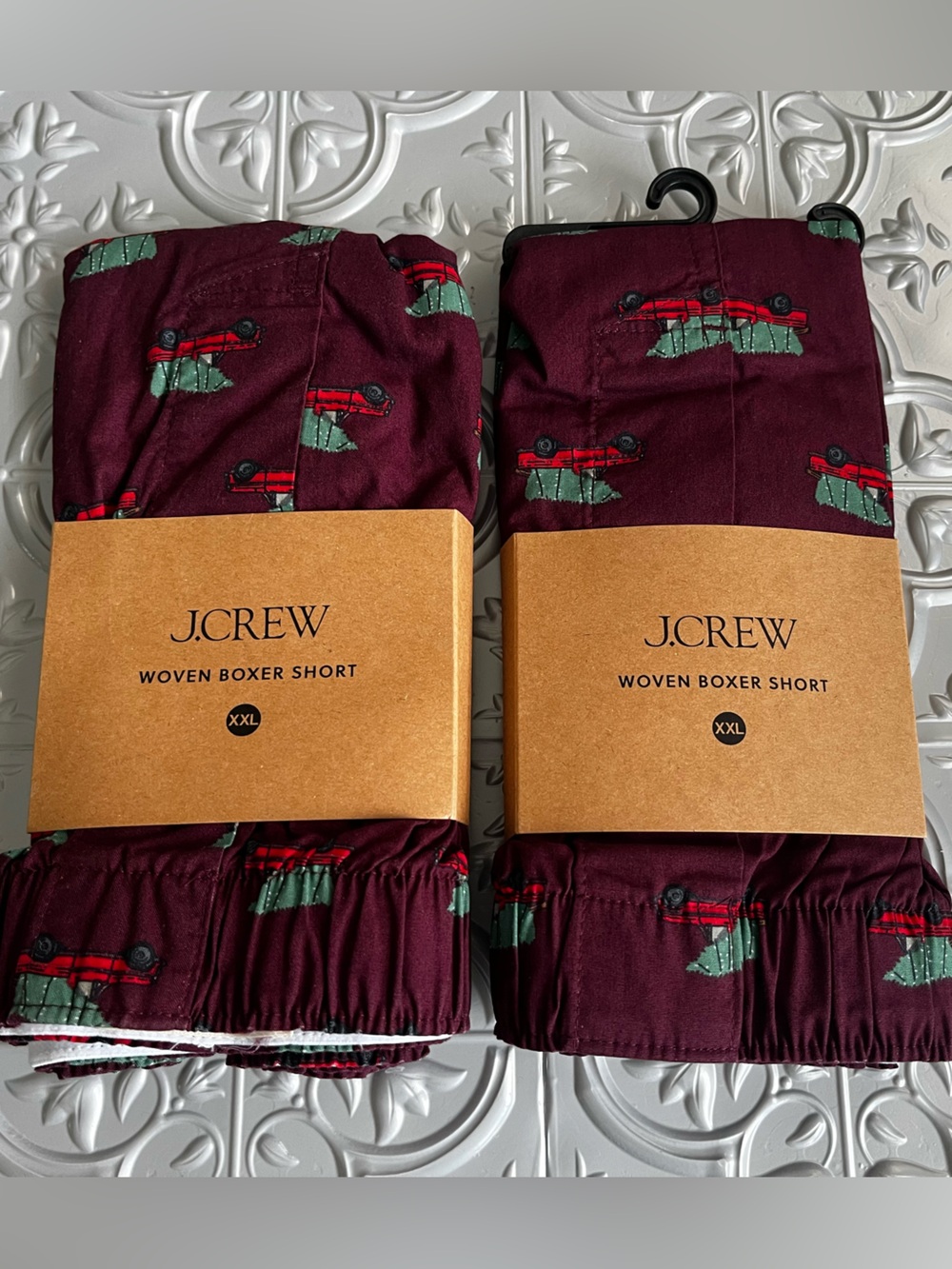 J Crew Woven Boxers Short Holiday Tree &Truck Allover Print 100%Cotton Set of 2